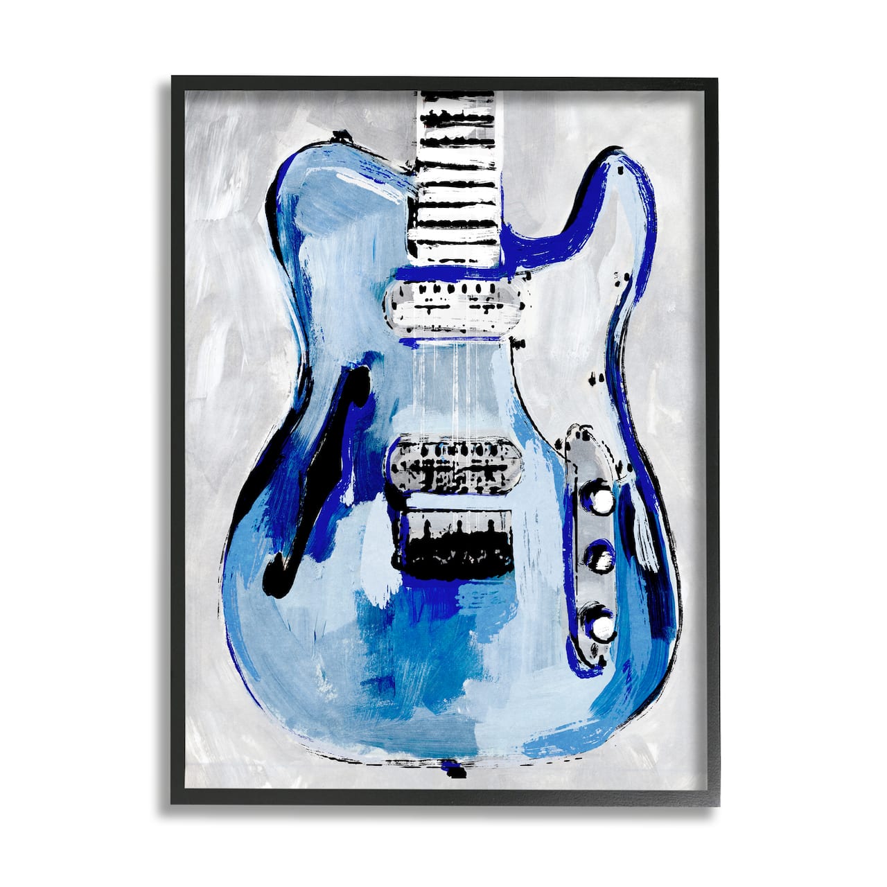 Stupell Industries Abstract Rockstar Guitar Modern Painting Blue Grey Framed Wall Art